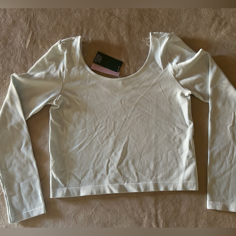 Wild Fable Seamless Ribbed Soft Blue Crop Top Long Sleeve Size XXL New